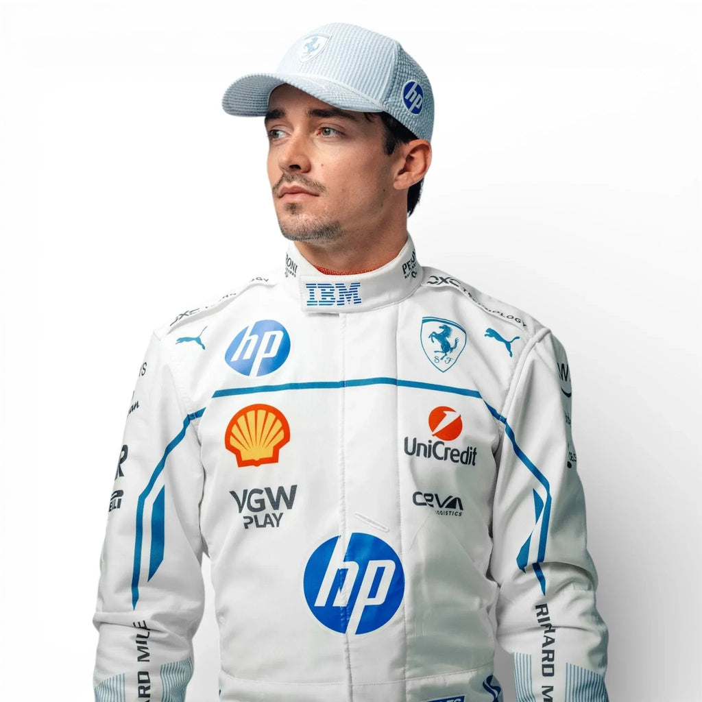 2025 Charles Leclerc Scuderia Ferrari White F1 Race Suit – Monaco GP - Rustle Racegear
