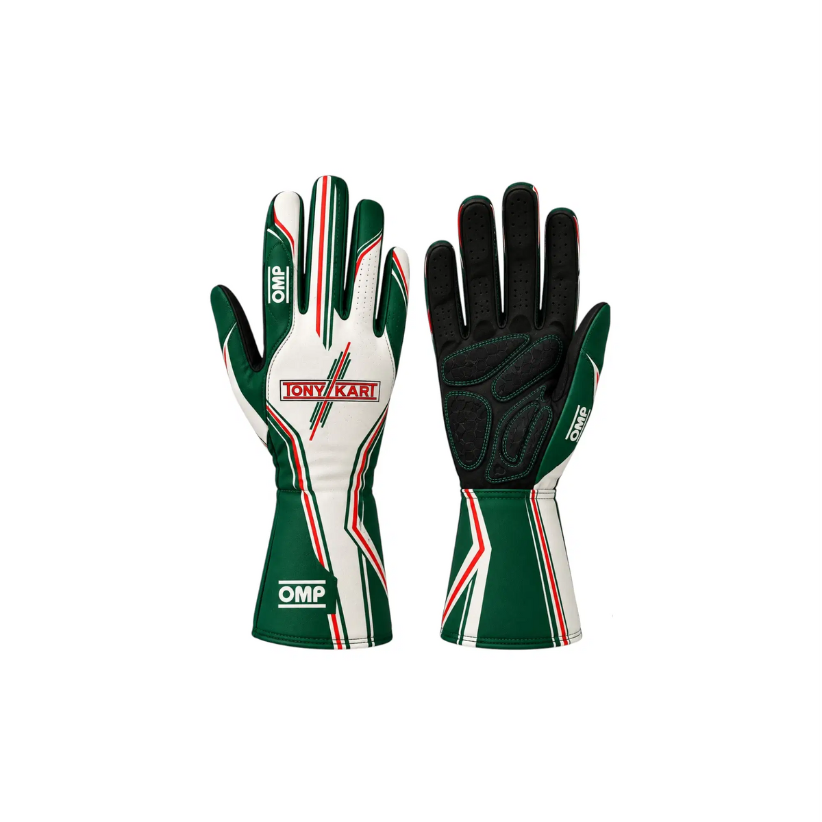 Tony Kart OMP Racing Gloves Green White Red - Rustle Racewear