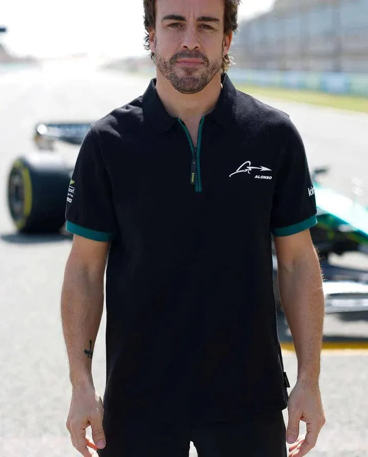 Aston Martin Cognizant F1 Kimoa Fernando Alonso Men's Lifestyle Polo-Shirt - Black - Rustle Racewears