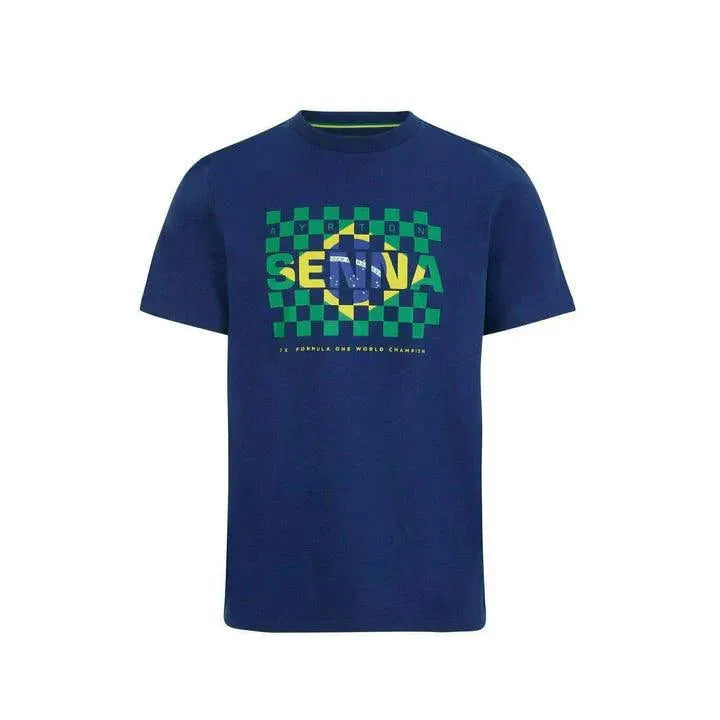 Ayrton Senna Men's Fanwear Flag T-Shirt - Navy - Rustle Racewears