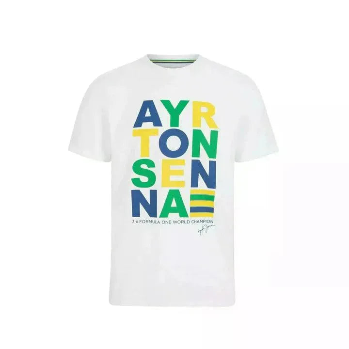Ayrton Senna Men's Fanwear Graphic T-Shirt- White - Rustle Racewears