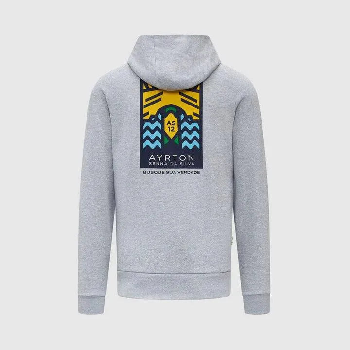 Ayrton Senna Seasonal Graphic Hoodie - Grey - Rustle Racewears