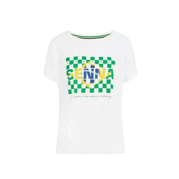 Ayrton Senna Women's Fanwear Flag T-Shirt- White - Rustle Racewears
