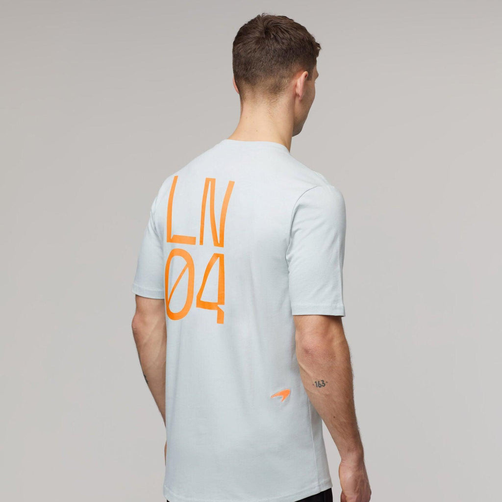 Back view of McLaren F1 Lando Norris Core Essentials T-shirt with orange LN 04 graphic