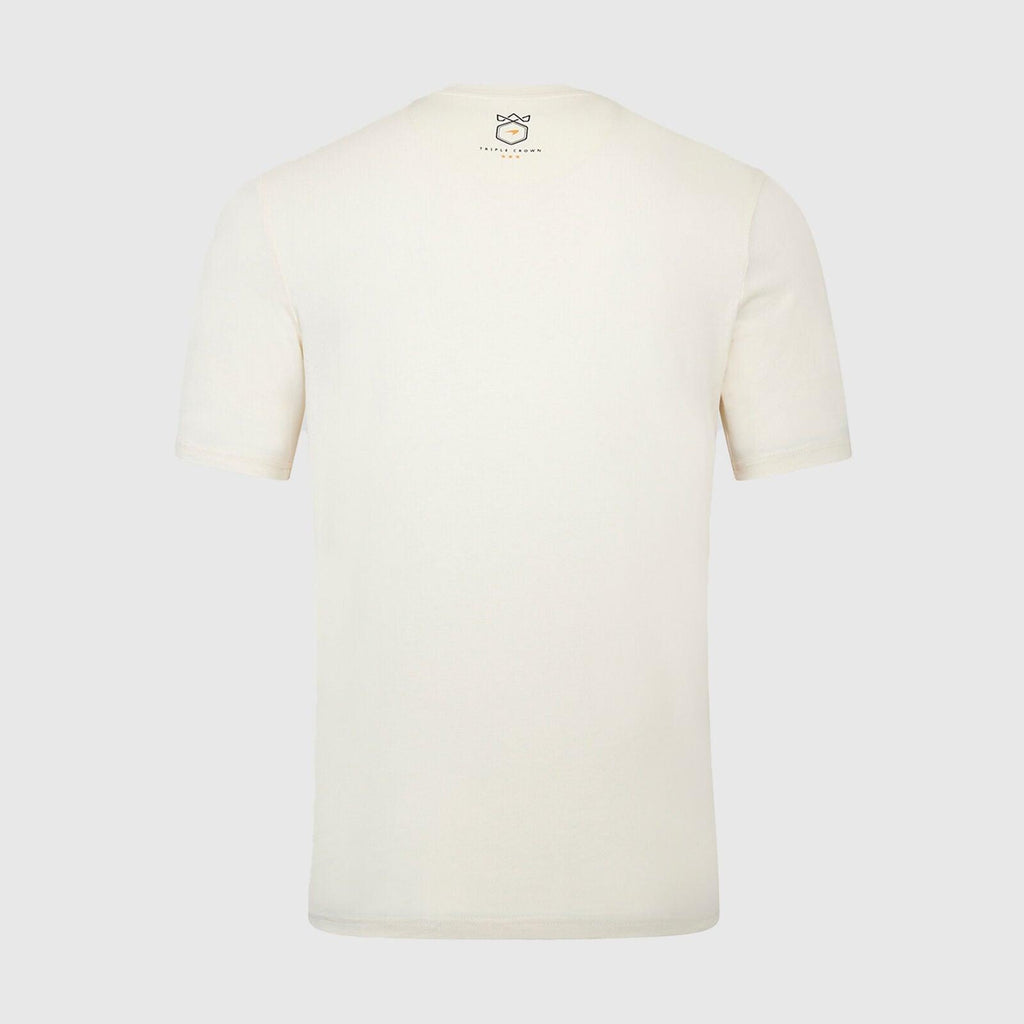 Back view of the cream McLaren F1 Triple Crown T-shirt by Rustle Racewears.
