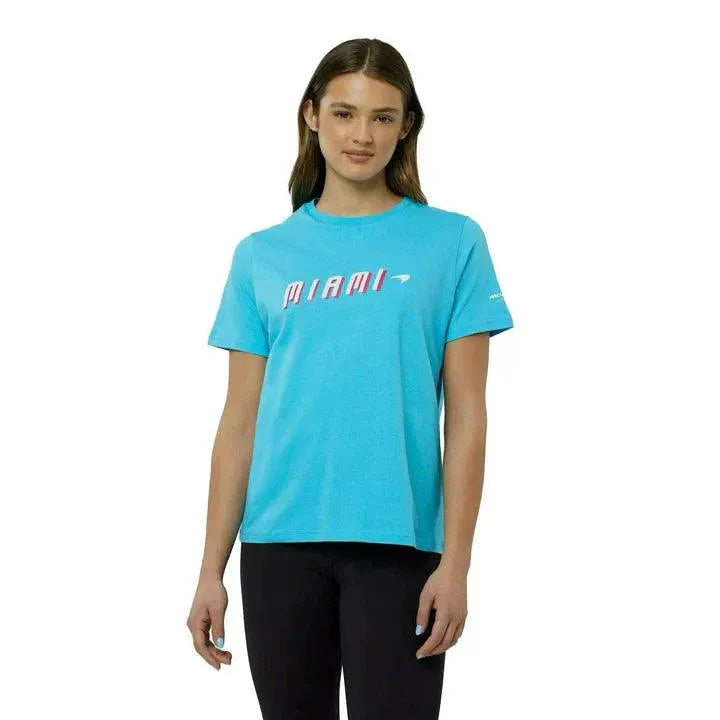 McLaren F1 Women's Miami Neon Graphic T-Shirt-White/Vice Blue/Beetroot Purple/Crystal Rose - Rustle Racewears