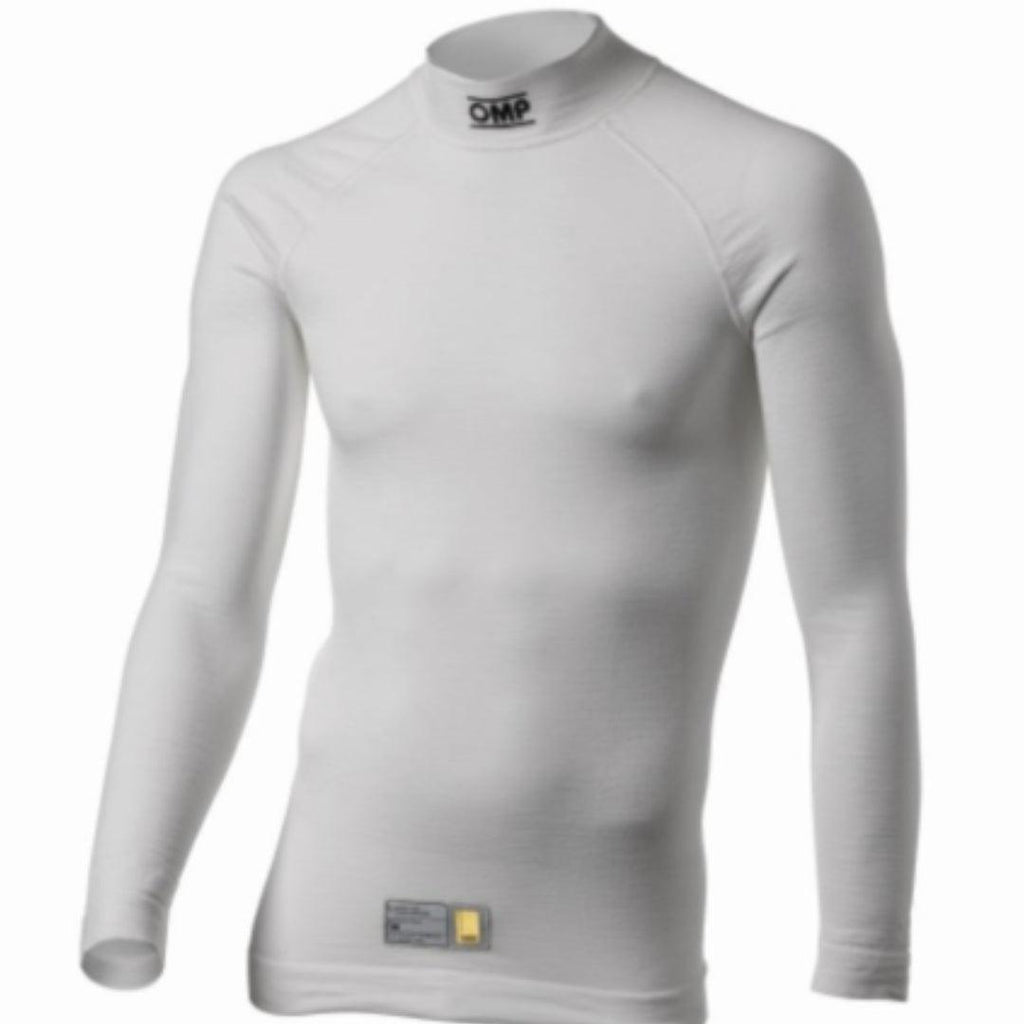 White OMP Tecnica Evo long sleeve racing base layer top for karting.